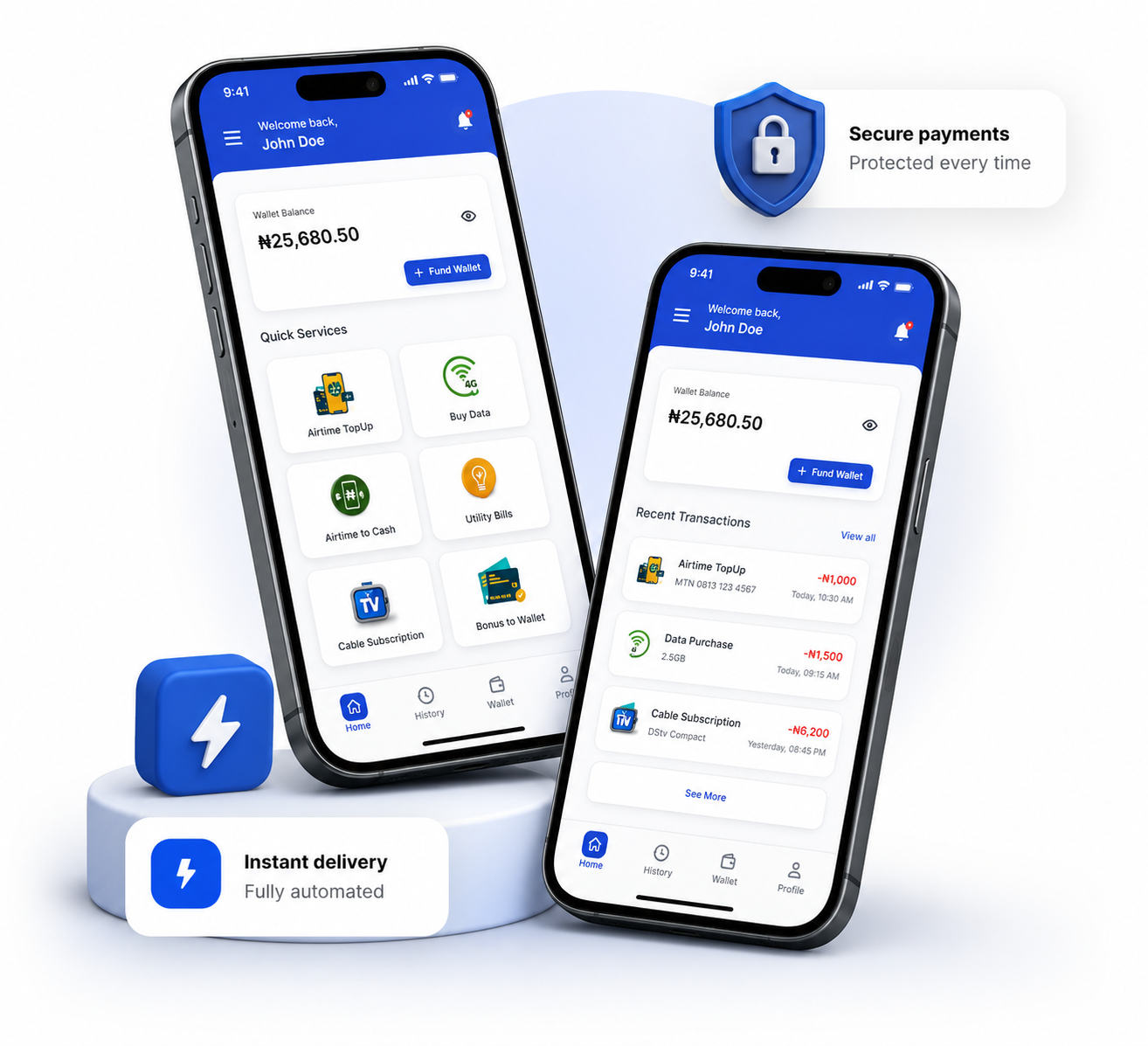 3D mobile payment application showing secure payments and instant digital service delivery
